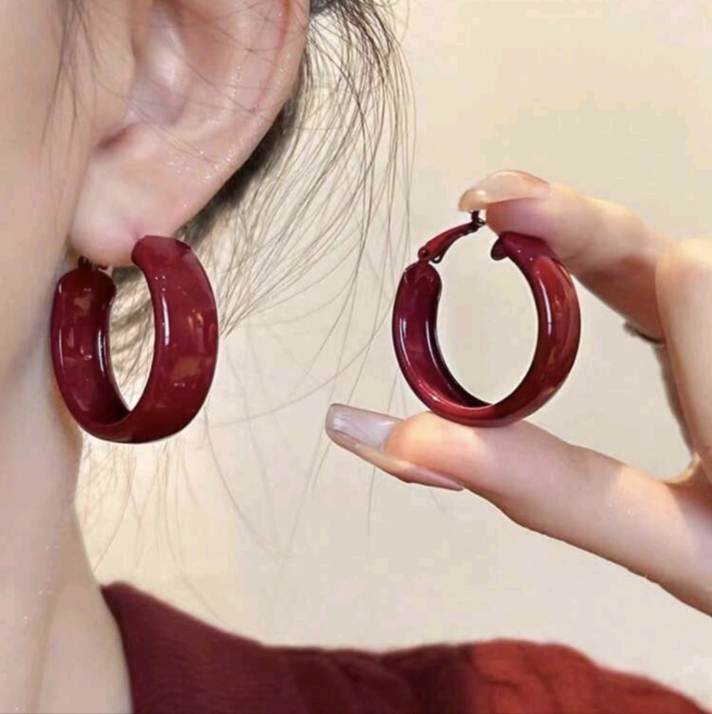 Cute Maroon Hoop Earrings